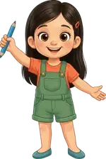 Lia, menina de macacão verde, personagem da Turma da Luma